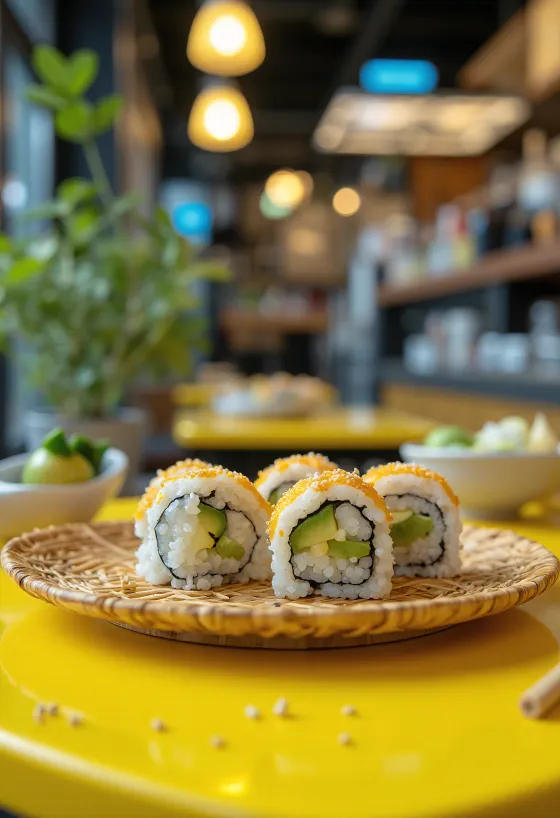 Vegan sushi rolls with nori and sesame seeds