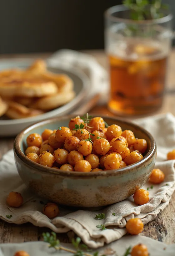 Crunchy spicy roasted chickpeas in a bowl