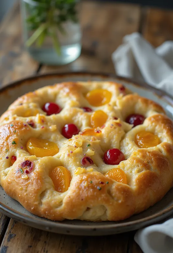 Candied fruit focaccia served