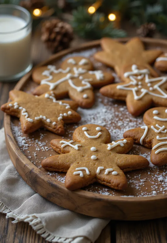 Decorated gingerbread cookies served on a plate
