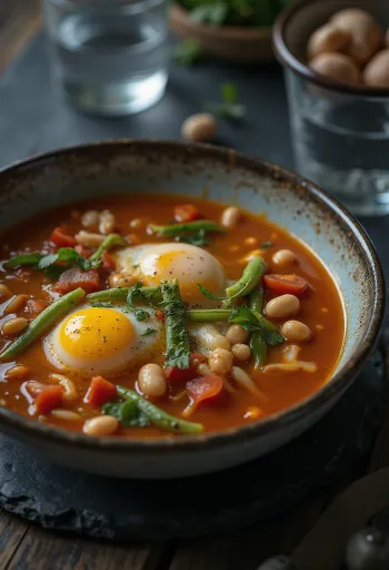 Minestrone soup with eggplant and vegetables