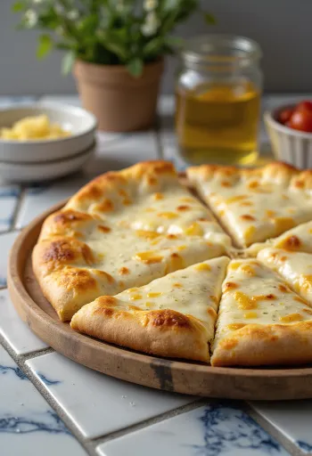 Pizza alla Crema with creamy cheeses and basil
