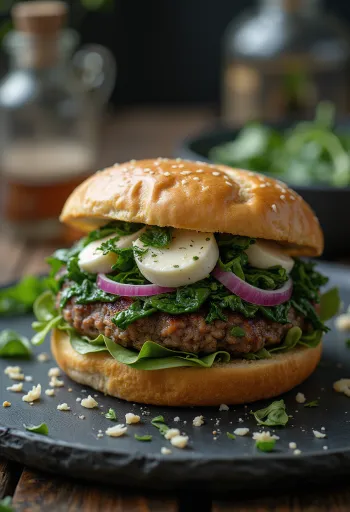 Served spinach and goat cheese burger