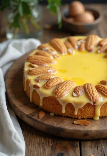 Swedish almond cake with almond layers and vanilla custard