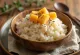 Takikomi gohan with sweet potato, garnished with fresh seaweed