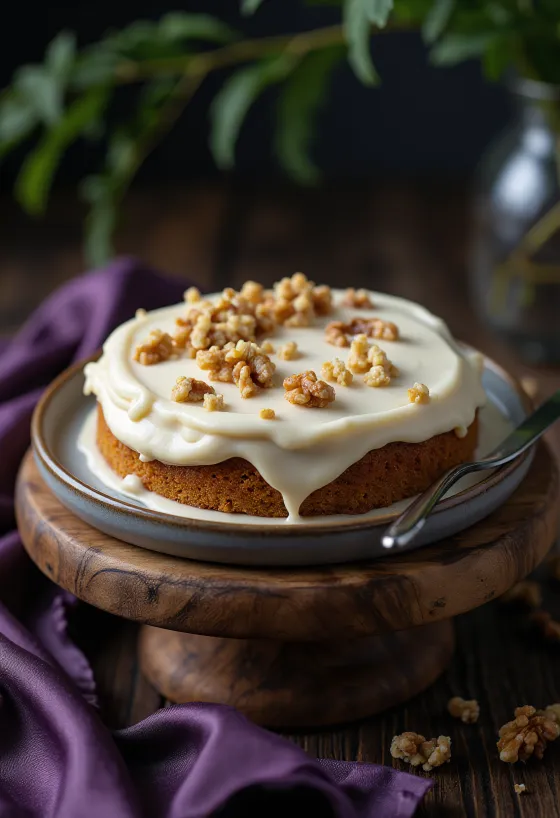 Vegan carrot cake served with cashew frosting