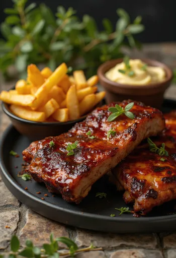 BBQ ribs served with spicy potato wedges