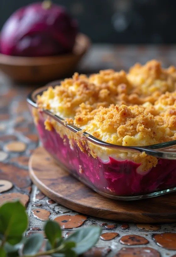 Baked Savoy Cabbage & Beet Casserole served