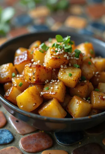 Gamja Jorim, Korean spicy potatoes in soy sauce with sesame seeds