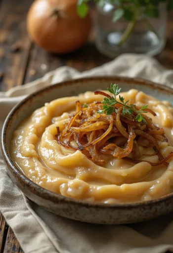 Caramelized onion gravy served with fresh bread