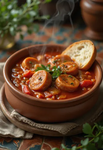 Sausage lecsó with peppers and tomatoes