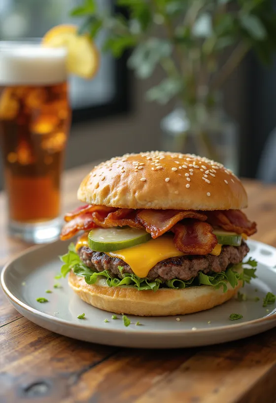 Freshly made everything burger with extra toppings
