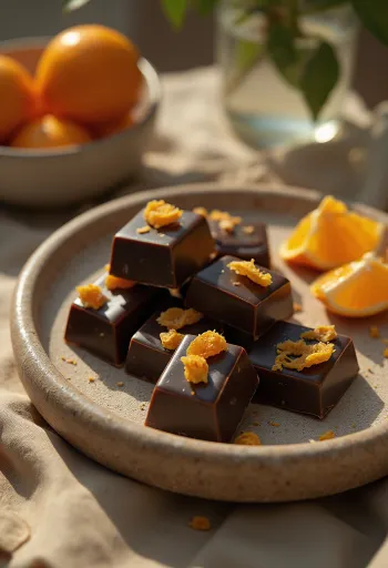 Orange chocolate truffles served on a plate
