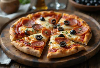 Pepperoni pizza with black olives