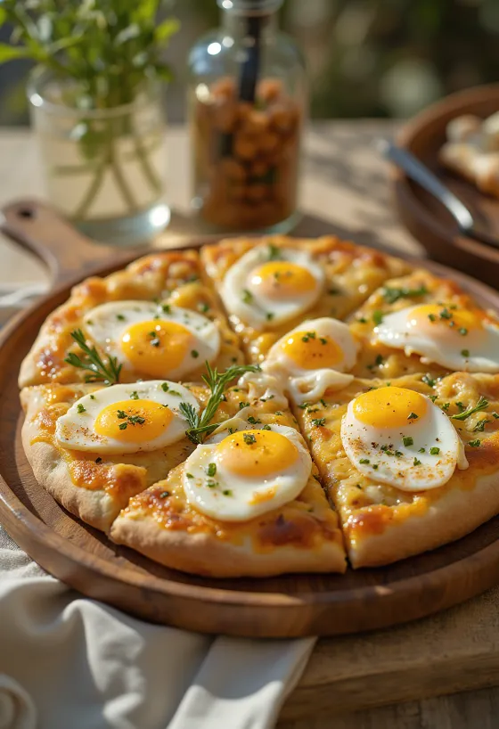 Sabich pizza with eggplant and egg