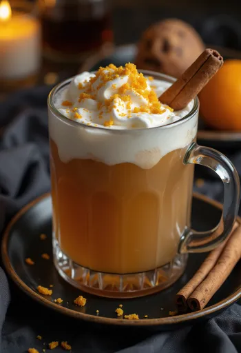 Glass of spiced rum cider with whipped cream