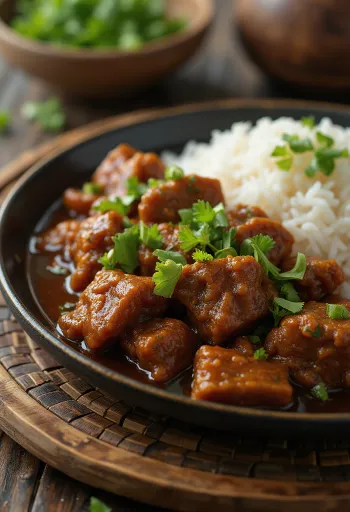 Beef rendang served on a plate