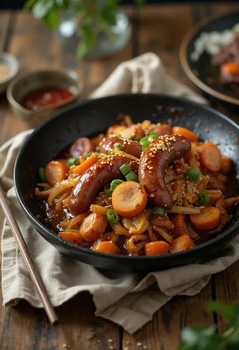 Sundae bokkeum with Korean sausage and spicy vegetables