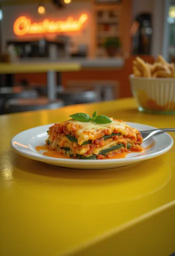 Vegan zucchini lasagna layers with lentil ragu