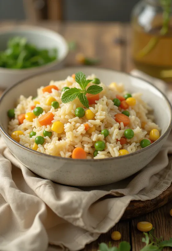 Vegetable rice with colorful veggies and herbs