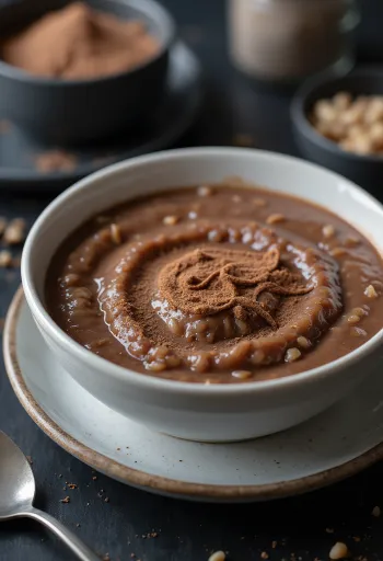 Bowl of creamy chocolate rice porridge (congee)