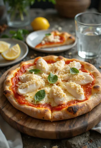 Pizza al Granchio with crab meat and parsley