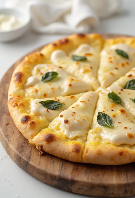 White pizza with creamy cheese topping