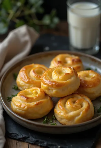 Soft yeast rolls filled with cheese, baked to golden brown.
