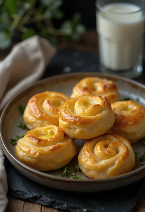 Soft yeast rolls filled with cheese, baked to golden brown.