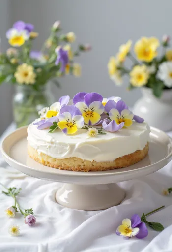 Spring cake decorated with edible flowers