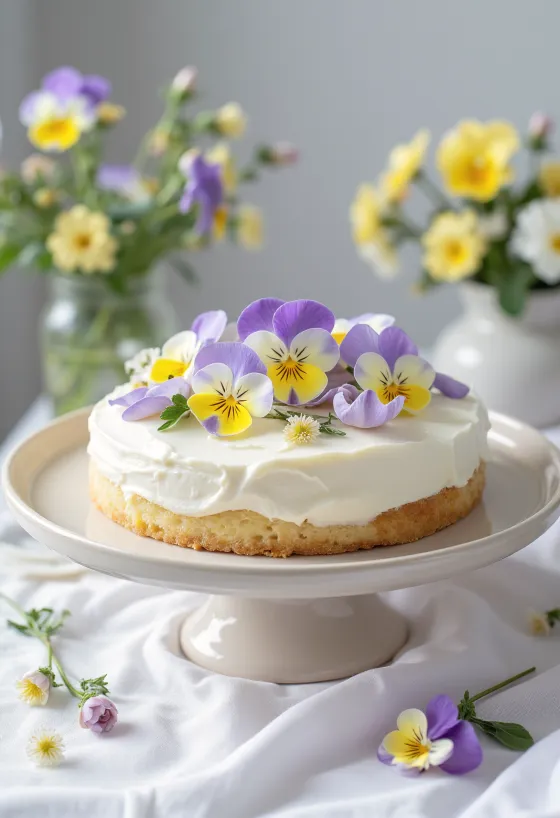 Spring cake decorated with edible flowers