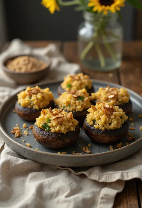 Vegan stuffed mushrooms with quinoa