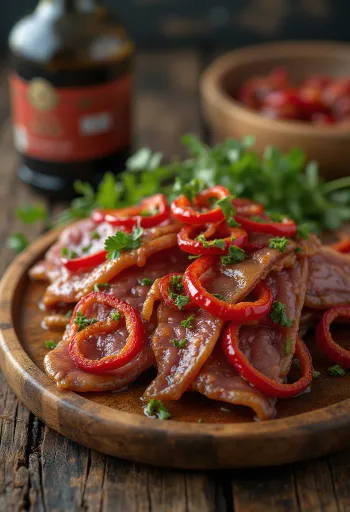 Spicy Biltong with lime slices and cilantro