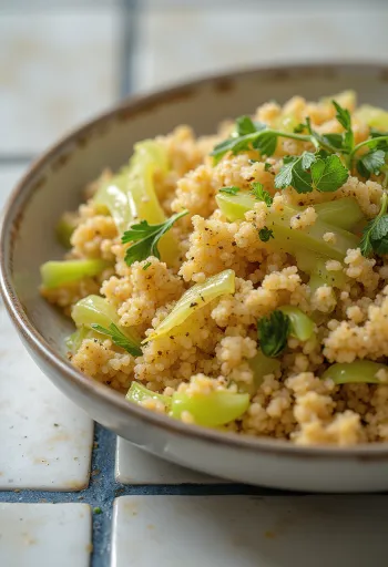 Spiced bulgur with cabbage served