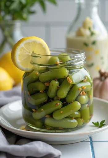 Spiced pickled grape leaves served in a jar