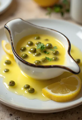 Lemon Caper Butter Sauce drizzled over fish
