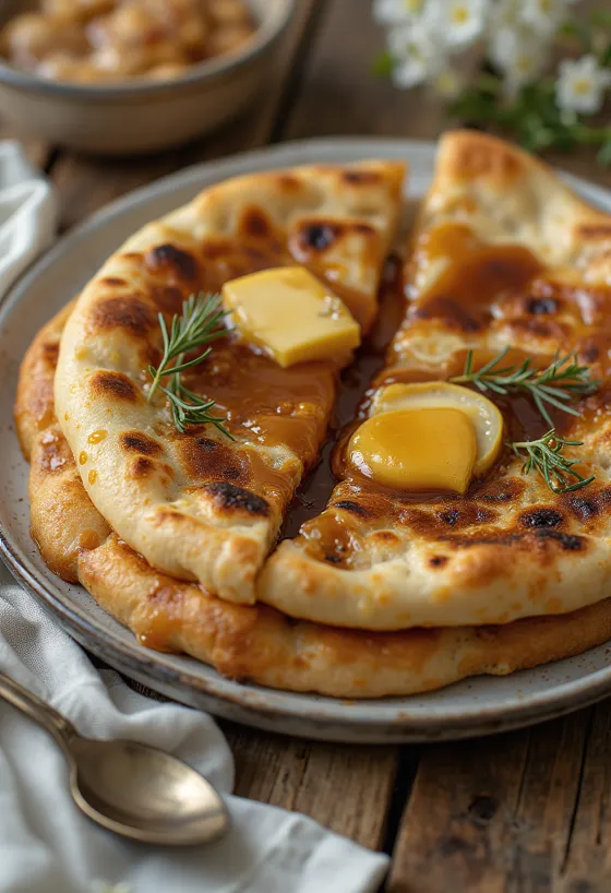 Caramel naan served