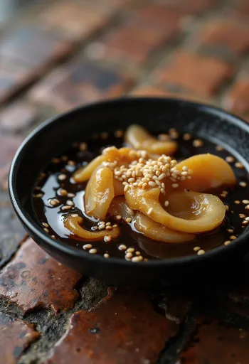Sweet soy glaze served with grilled vegetables
