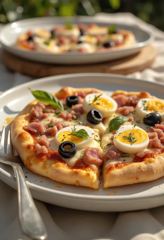 Tunisian pizza with tuna and boiled egg
