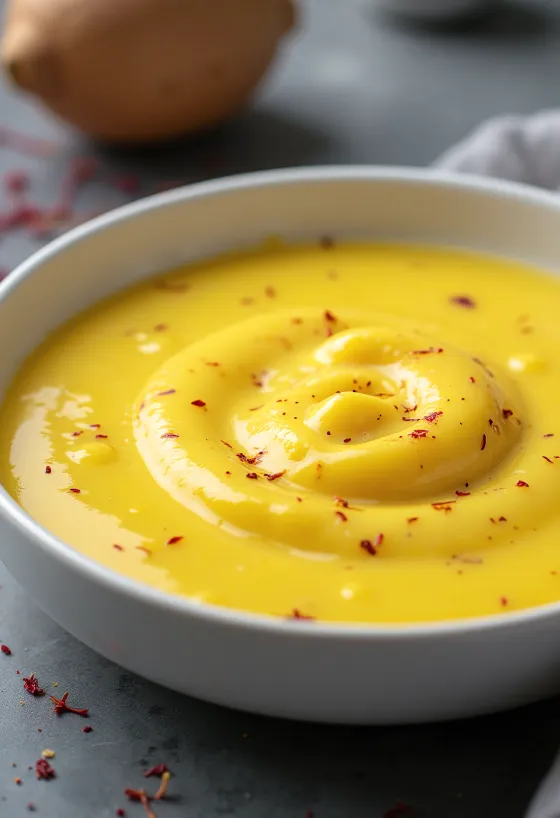 Silky Saffron Cream Sauce served in a boat