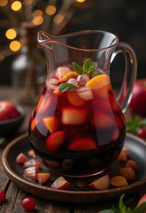 Sangria served with fresh fruit and ice