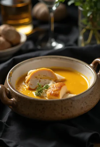 Chicken butternut soup served