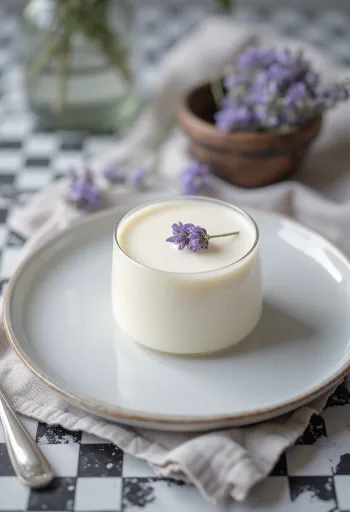 Lavender panna cotta served in a glass