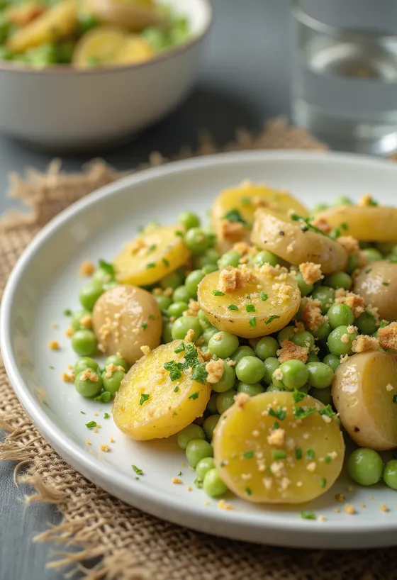 Green pea cream potato casserole served