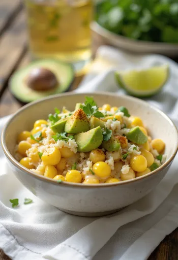 Esquites with avocado served in a bowl