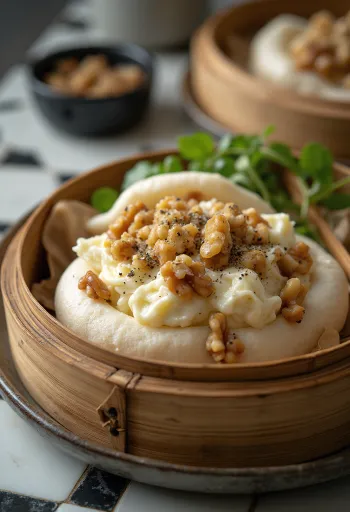 Goat cheese and walnut bao bun served