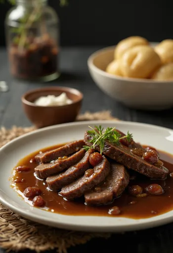 German Sauerbraten pot roast with gravy