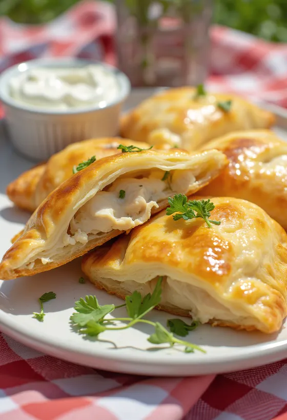 Creamy tarragon chicken empanadas served on a plate