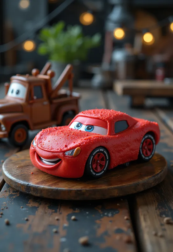 Car shaped cake with red fondant