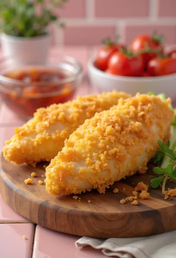 Golden brown fried chicken cutlets served with fresh salad.
